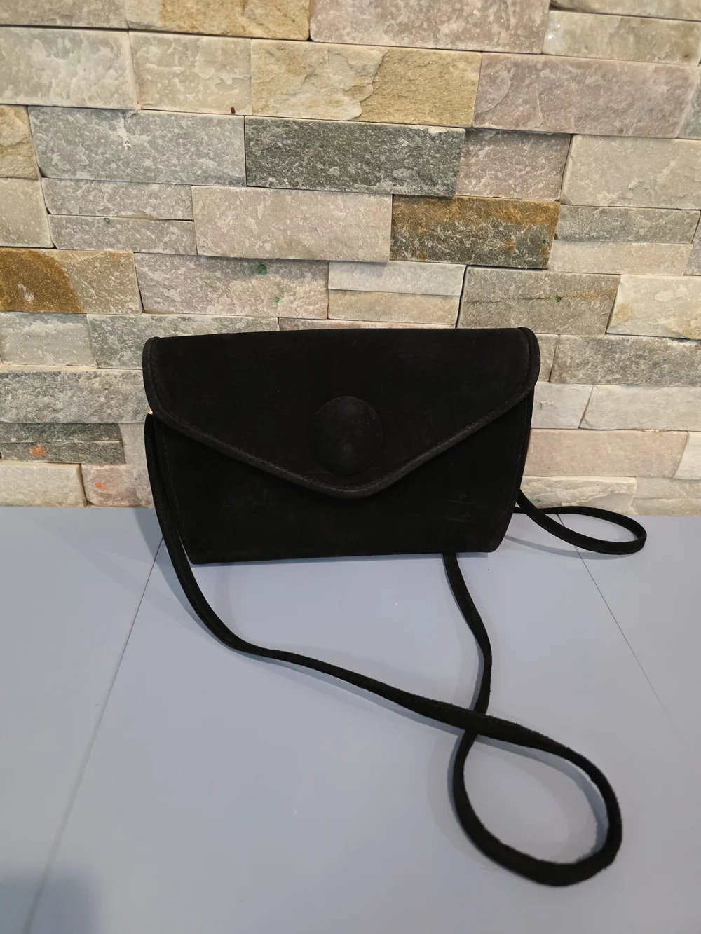 Rush Hour-Black Suede Crossbody Bag - Minimal Envelope Design- Vintage